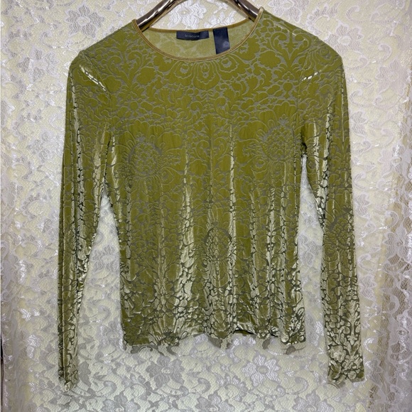 Liz Claiborne vintage lime peridot Green Floral Blouse burnout velvet Medium - Picture 1 of 13